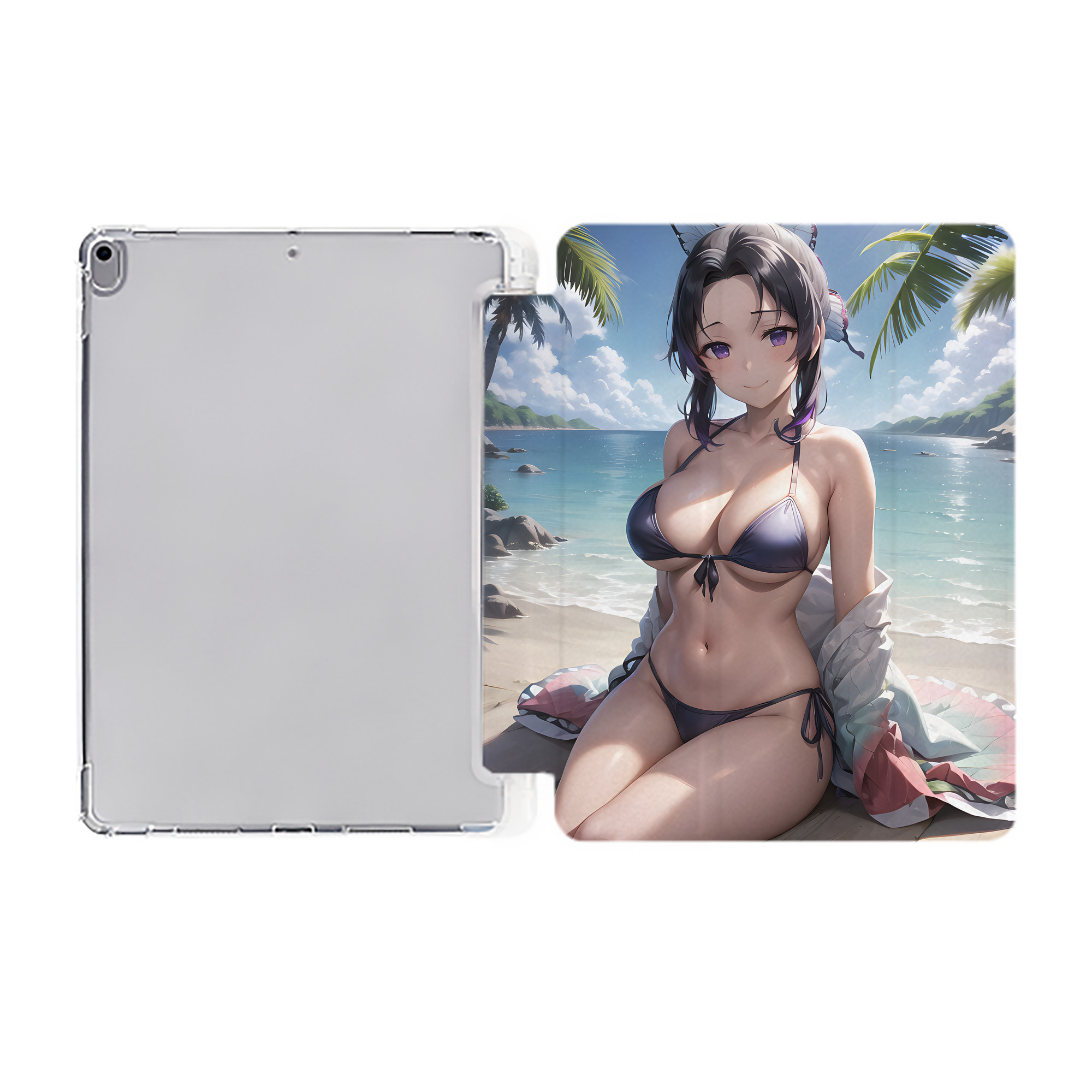 （画像用） 鬼滅の刃（きめつのやいば）蟲柱-胡蝶 しのぶ／こちょう しのぶ Kochou Shinobu IPad ケース ペン収納付き 三つ折りスタンド PUレザー×シリコン 対応機種9.5/10.5/10.9インチ